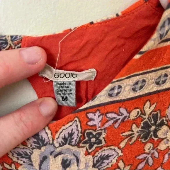 Urban Outfitters Ecote Red Orange Floral Print Shift Mini Dress Size Medium - Picture 6 of 6